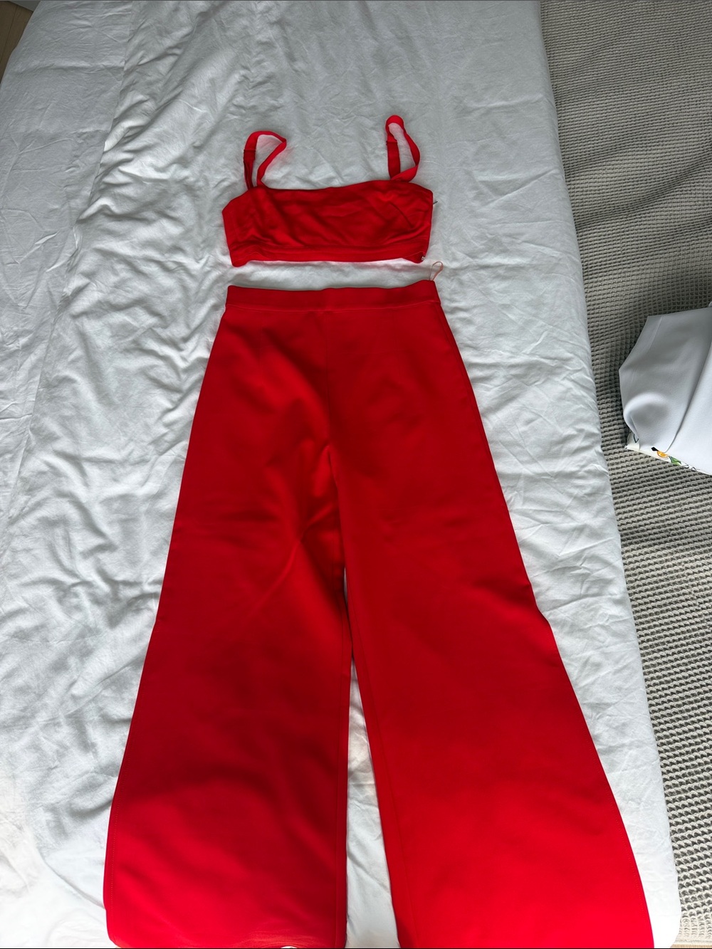 REVOLVE Red Wide-Leg High-Waist Pants with Matching Crop Top